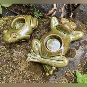 NIB Partylite frog tealight candle holders two relaxing frogs
